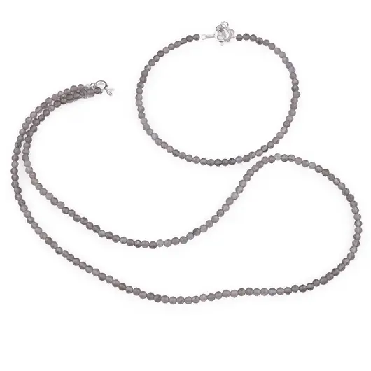 Set bratara si colier Cuart fumuriu sfere fatetate, 3mm