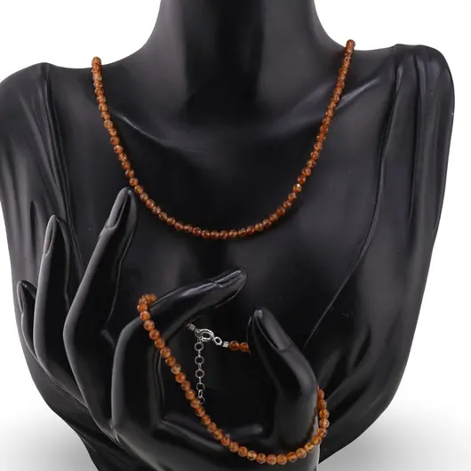 Set bratara si colier Granat hessonit sfere fatetate 3,5mm, imagine 2