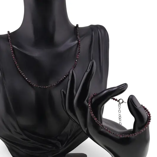 Set bratara si colier Granat Rhodolit sfere fatetate, 3mm, imagine 2