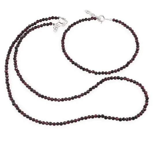 Set bratara si colier Granat Rhodolit sfere fatetate, 3mm