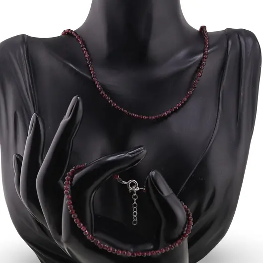 Set bratara si colier Granat sfere fatetate, 3mm, imagine 2