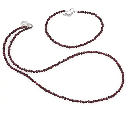 Set bratara si colier Granat sfere fatetate, 3mm
