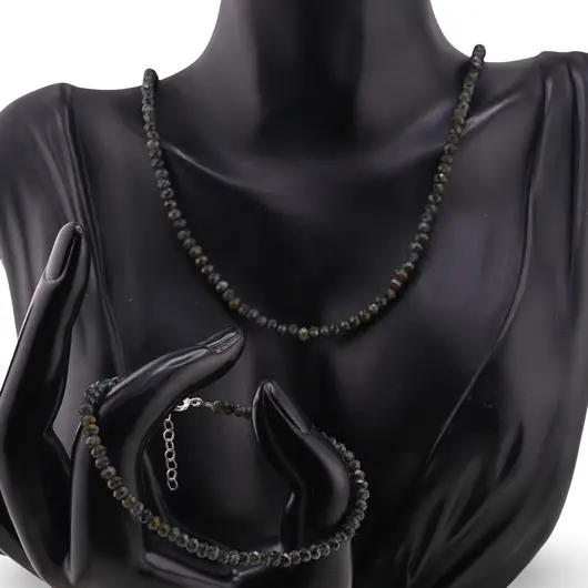 Set bratara si colier Kianit discuri fatetate, 4mm, imagine 2