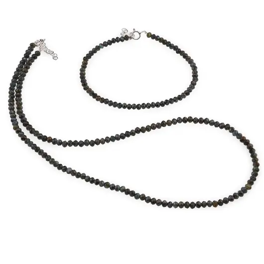 Set bratara si colier Kianit discuri fatetate, 4mm