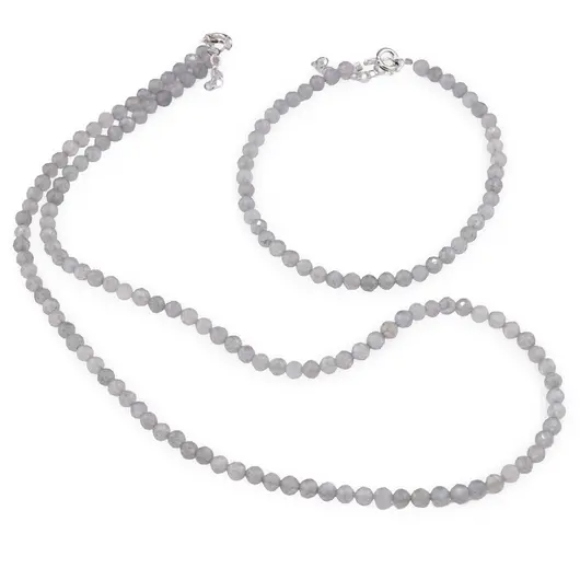 Set bratara si colier Labradorit sfere fatetate, 4mm