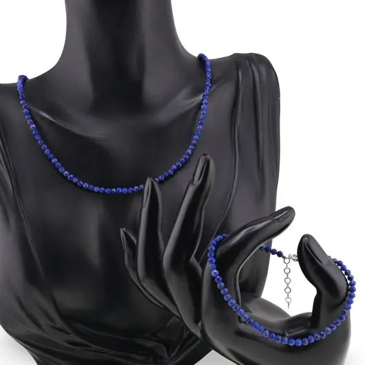 Set bratara si colier Lapis Lazuli sfere fatetate, 3mm, imagine 2