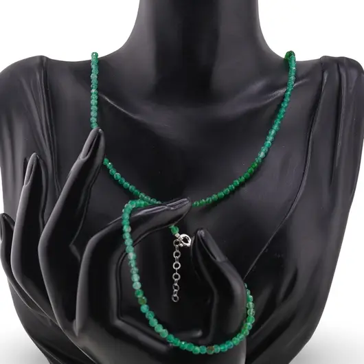 Set bratara si colier Onix verde degrade sfere fatetate, 3mm, imagine 2