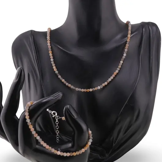 Set bratara si colier Piatra lunii gri sfere fatetate 3,5mm, imagine 2