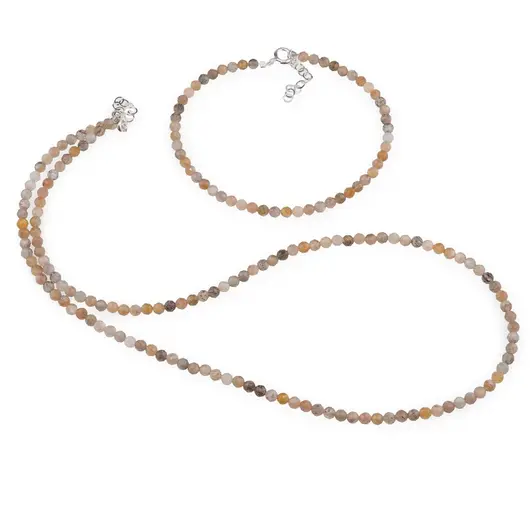 Set bratara si colier Piatra lunii gri sfere fatetate 3,5mm