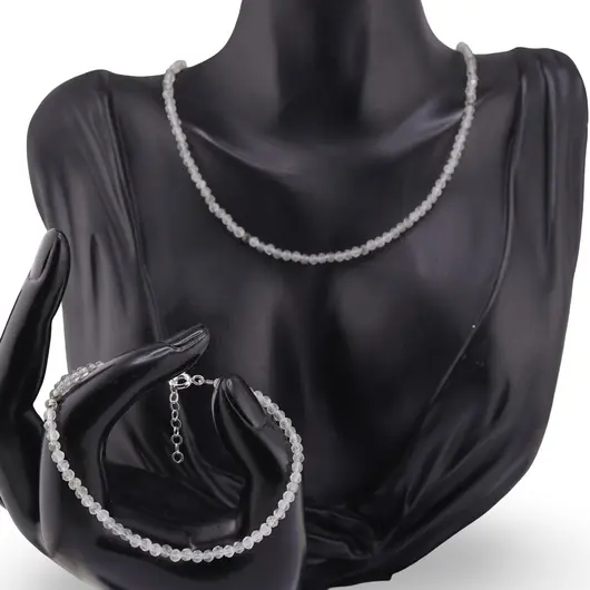 Set bratara si colier Prasiolit sfere fatetate, 3mm, imagine 2