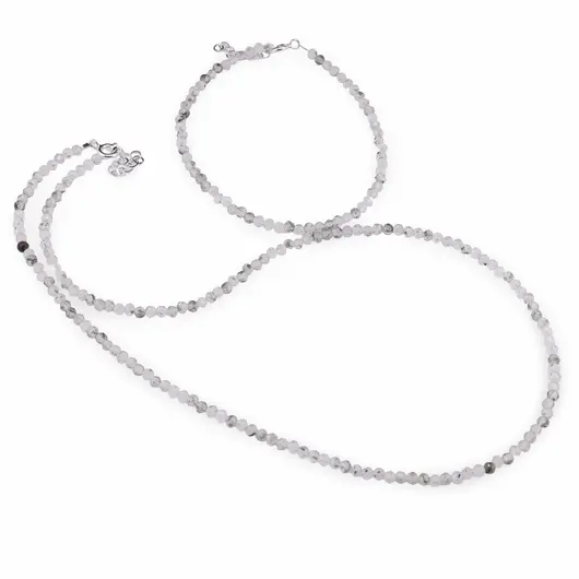 Set bratara si colier Prasiolit sfere fatetate, 3mm