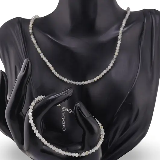 Set bratara si colier Prehnit sfere fatetate, 3mm, imagine 2