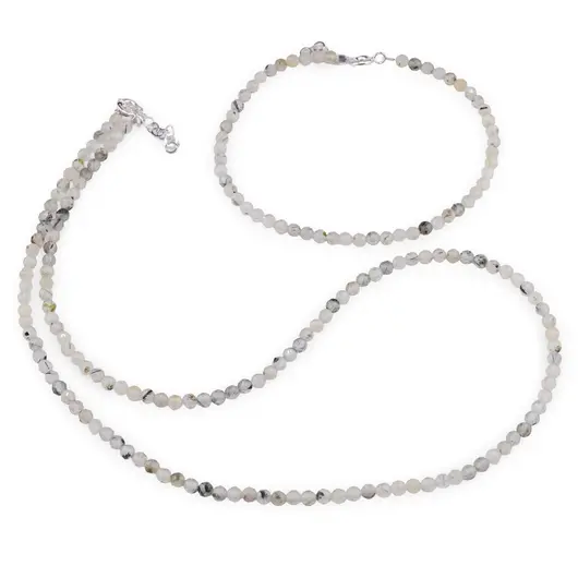 Set bratara si colier Prehnit sfere fatetate, 3mm