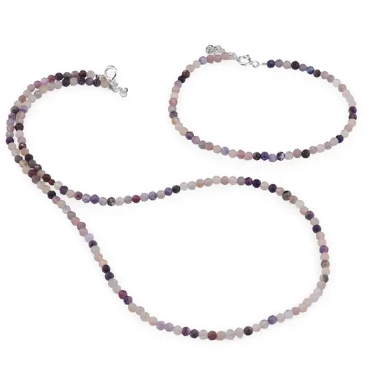 Set bratara si colier Sugilit sfere fatetate, 3mm