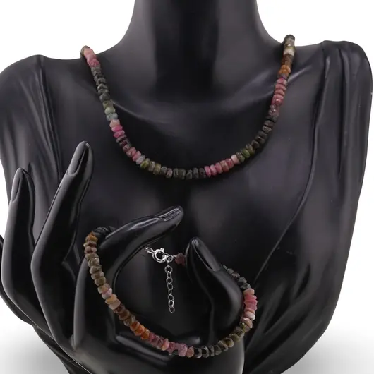 Set bratara si colier Turmalina multicolora discuri fatetate, 5mm, imagine 2