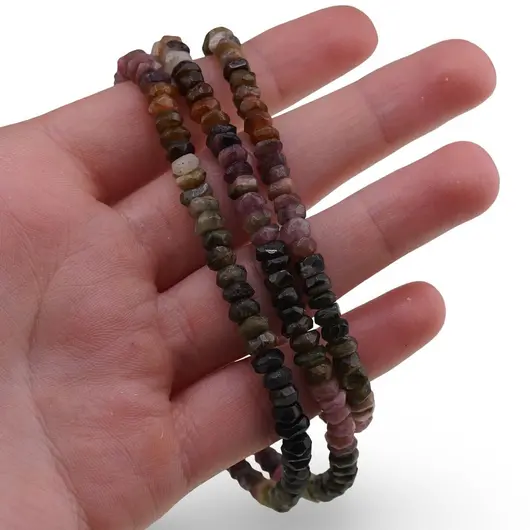 Set bratara si colier Turmalina multicolora discuri fatetate, 5mm, imagine 3