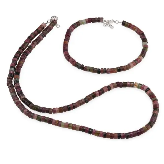 Set bratara si colier Turmalina multicolora rondele 4-4,5mm