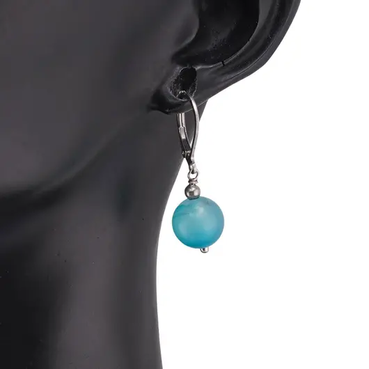 Cercei cu agatatoare Agat albastru mat sfere 10mm, imagine 2