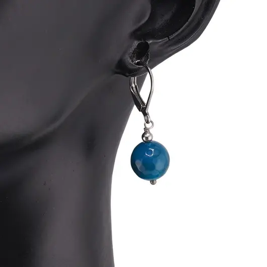 Cercei cu agatatoare Agat albastru sfere fatetate 10mm, imagine 2