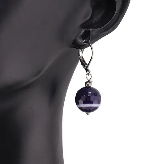 Cercei cu agatatoare Agat mov cu alb fatetat 12mm, imagine 2