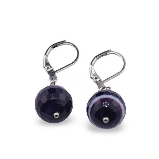 Cercei cu agatatoare Agat mov cu alb fatetat 12mm