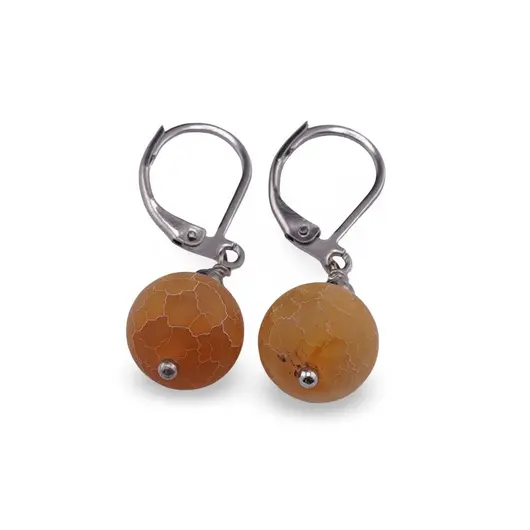 Cercei cu agatatoare Agat spider galben sfera 10mm