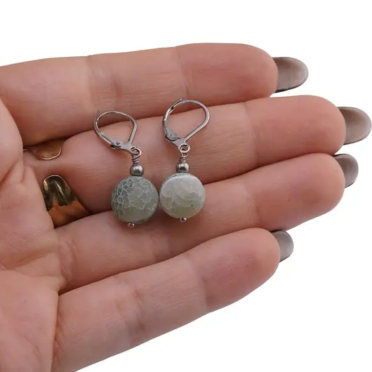 Cercei cu agatatoare Agat Spider verde sfera mata 10mm, imagine 3