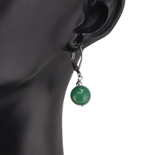 Cercei cu agatatoare Agat verde sfera 10mm, imagine 2