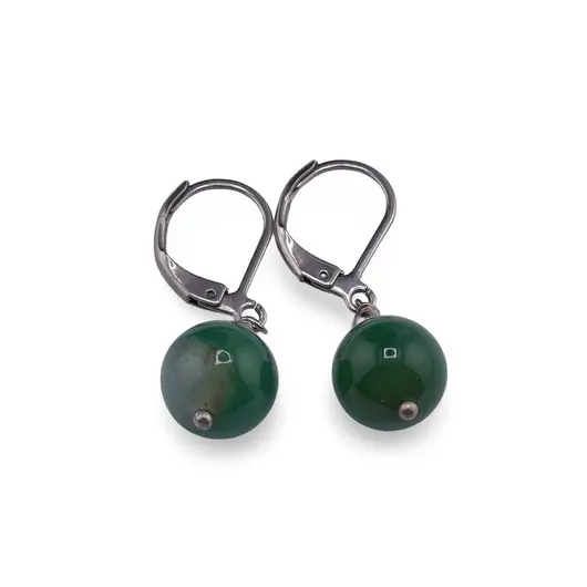 Cercei cu agatatoare Agat verde sfera 10mm