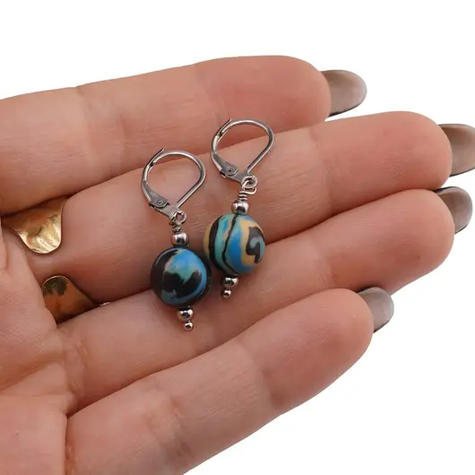 Cercei cu agatatoare Compozit albastru sfera 10mm, imagine 3