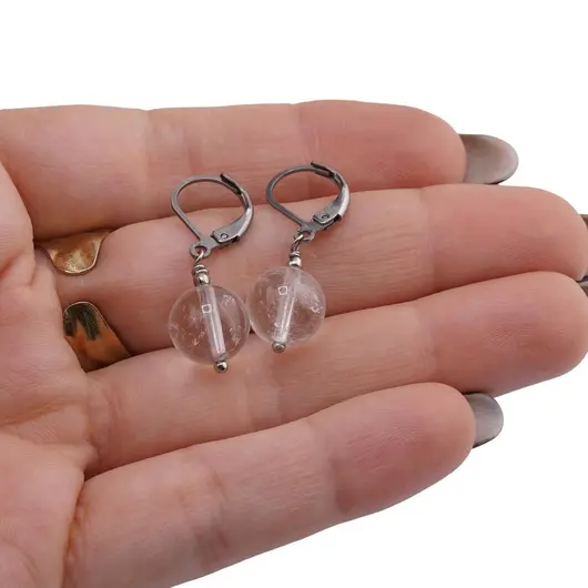 Cercei cu agatatoare Cristal de stanca sfere 10mm, imagine 3