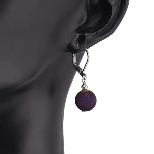 Cercei cu agatatoare Cuart electroplacat mov sfera 10mm, imagine 2