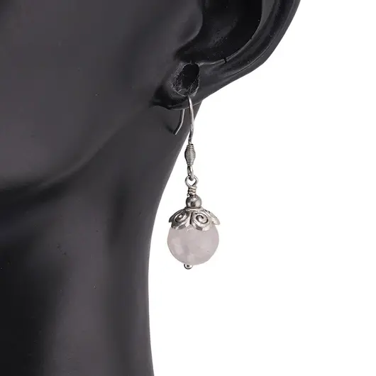 Cercei cu agatatoare Cuart roz sfera fatetata 10mm si element floral, imagine 2