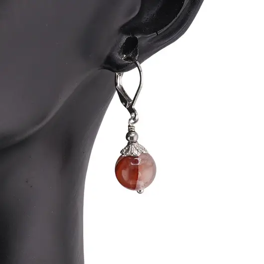 Cercei cu agatatoare Cuart Tangerit sfera 10mm si element floral, imagine 2