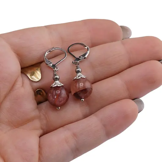 Cercei cu agatatoare Cuart Tangerit sfera 10mm si element floral, imagine 3