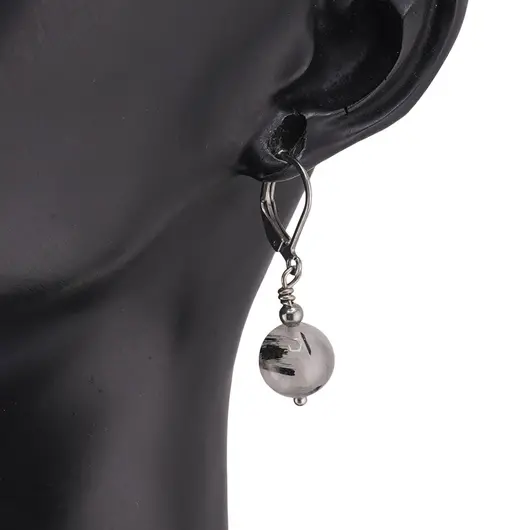 Cercei cu agatatoare Cuart turmalinat sfere 10mm, imagine 2