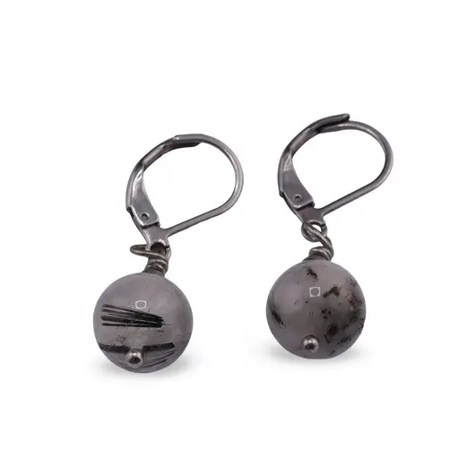 Cercei cu agatatoare Cuart turmalinat sfere 10mm