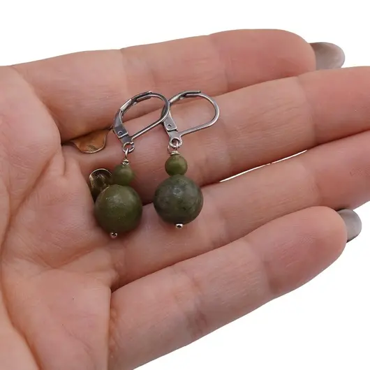 Cercei cu agatatoare Jad Nefrit sfere 10mm si 4mm, imagine 3
