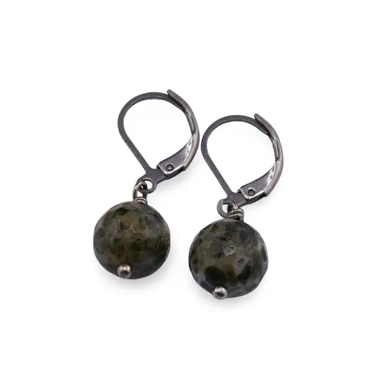 Cercei cu agatatoare Jad Serpentin sfera fatetata 10mm