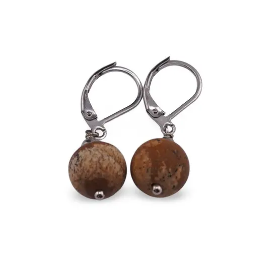 Cercei cu agatatoare Jasp Peisaj sfere mate 10mm