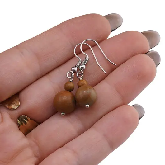 Cercei cu agatatoare Jasp Policrom sfere mate 10mm si 4mm, imagine 3