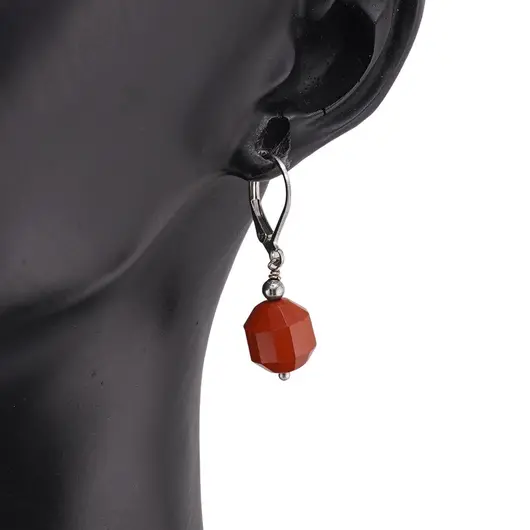 Cercei cu agatatoare Jasp rosu fatetat 10mm, imagine 2