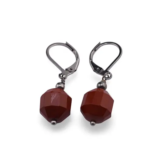 Cercei cu agatatoare Jasp rosu fatetat 10mm