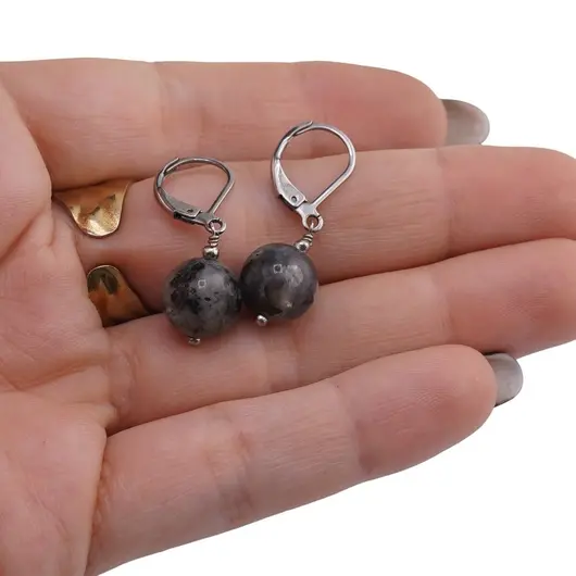 Cercei cu agatatoare Larvikit sfera 10mm, imagine 3