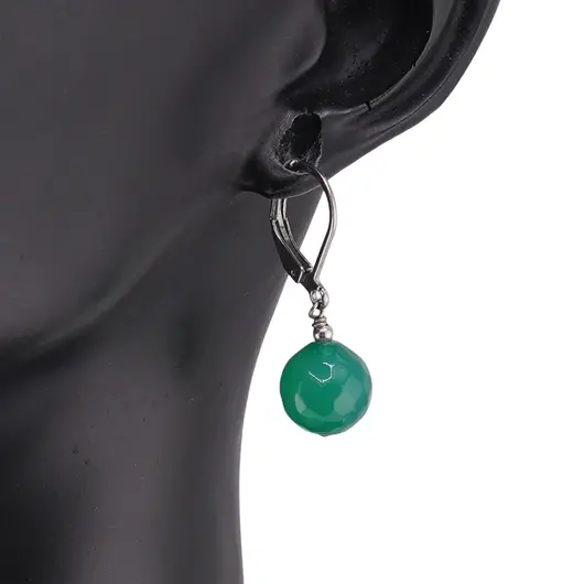 Cercei cu agatatoare Onix verde sfere fatetate 10mm, imagine 2