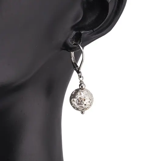 Cercei cu agatatoare Roca vulcanica argintie sfera 10mm, imagine 2