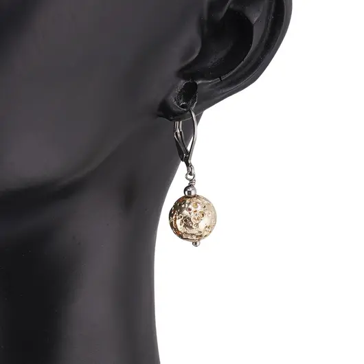 Cercei cu agatatoare Roca Vulcanica aurie sfera  10mm, imagine 2