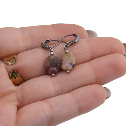 Cercei cu agatatoare Turmalina Multicolora oval fatetat 10mm, imagine 3