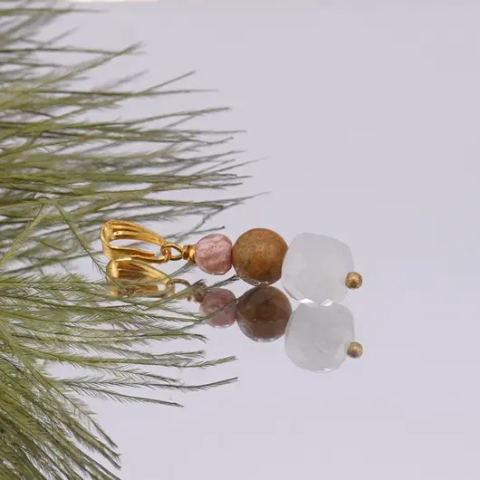 Pandantiv Acvamarin cub fatetat 8mm, Jasp sfera 6mm si Rodocrozit sfera 4mm, imagine 2