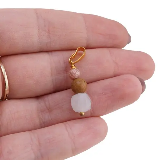 Pandantiv Acvamarin cub fatetat 8mm, Jasp sfera 6mm si Rodocrozit sfera 4mm, imagine 3